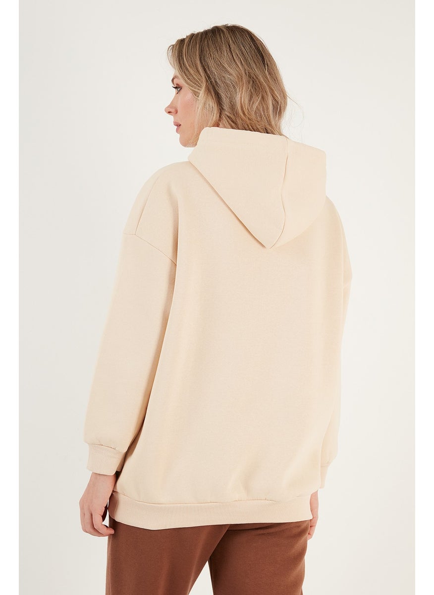 Regular Fit Cotton Hooded Collar Rose Winter Sweat Women's Sweat 5863854