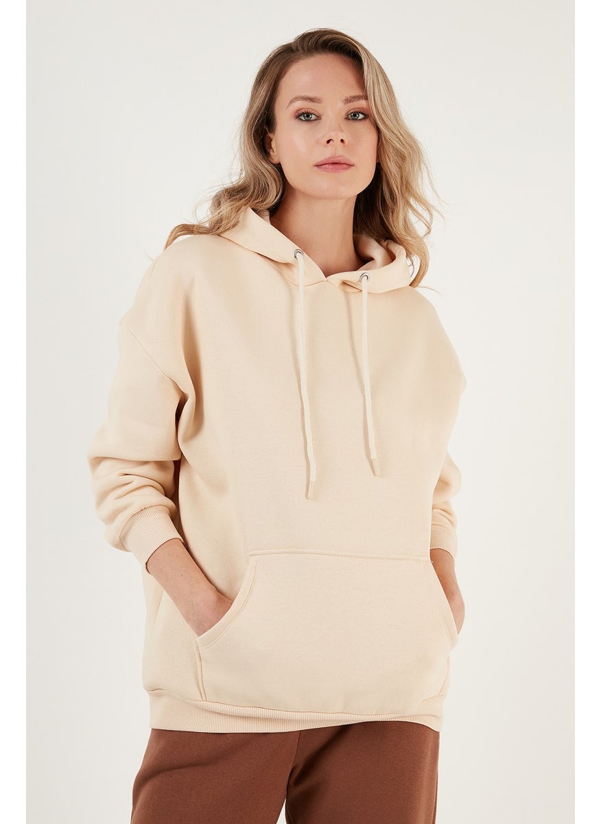 Regular Fit Cotton Hooded Collar Rose Winter Sweat Women's Sweat 5863854