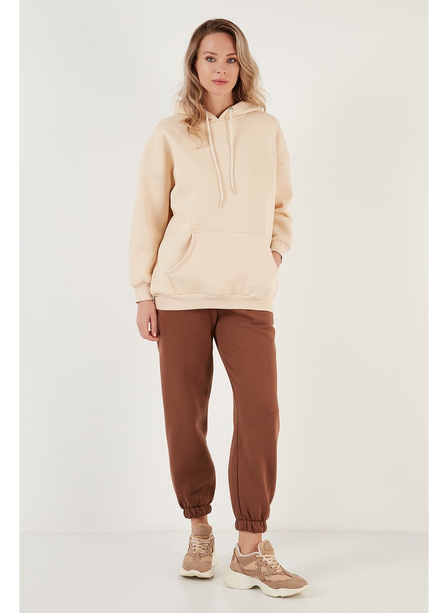 Regular Fit Cotton Hooded Collar Rose Winter Sweat Women's Sweat 5863854