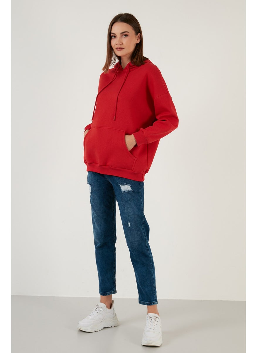 Regular Fit Cotton Hooded Collar Rose Winter Sweat Women's SWEAT 5863854