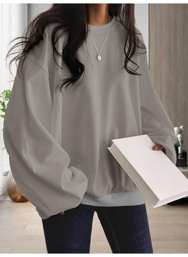 Spring New Slub Cotton Sweat Women's Clothing Loose Casual Solid Color Round Neck Pullover European Size Sweat Women
