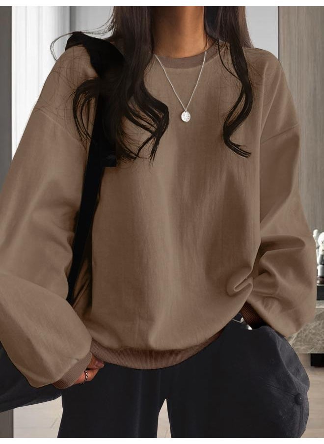 Spring New Slub Cotton Sweat Women's Clothing Loose Casual Solid Color Round Neck Pullover European Size Sweat Women
