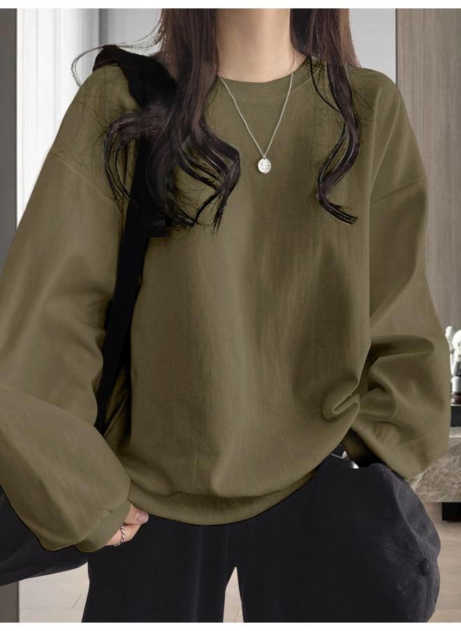 Spring New Slub Cotton Sweat Women's Clothing Loose Casual Solid Color Round Neck Pullover European Size Sweat Women