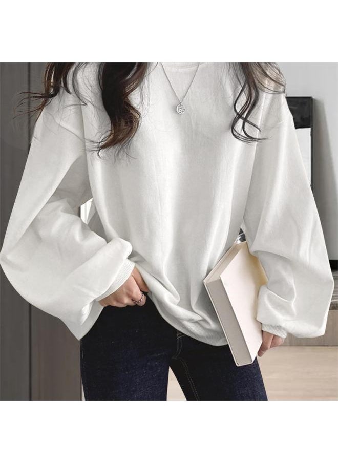 Spring New Slub Cotton Sweat Women's Clothing Loose Casual Solid Color Round Neck Pullover European Size Sweat Women