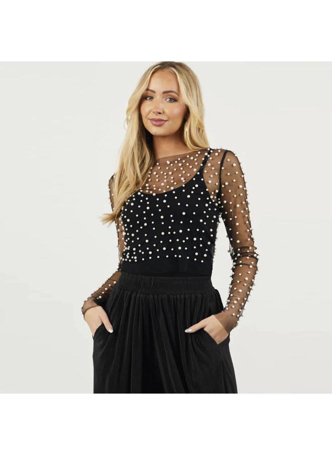 Spring And Summer Independent Station Explosions Women's Bubble Beads Perspective Mesh Long Sleeve Jacket Women