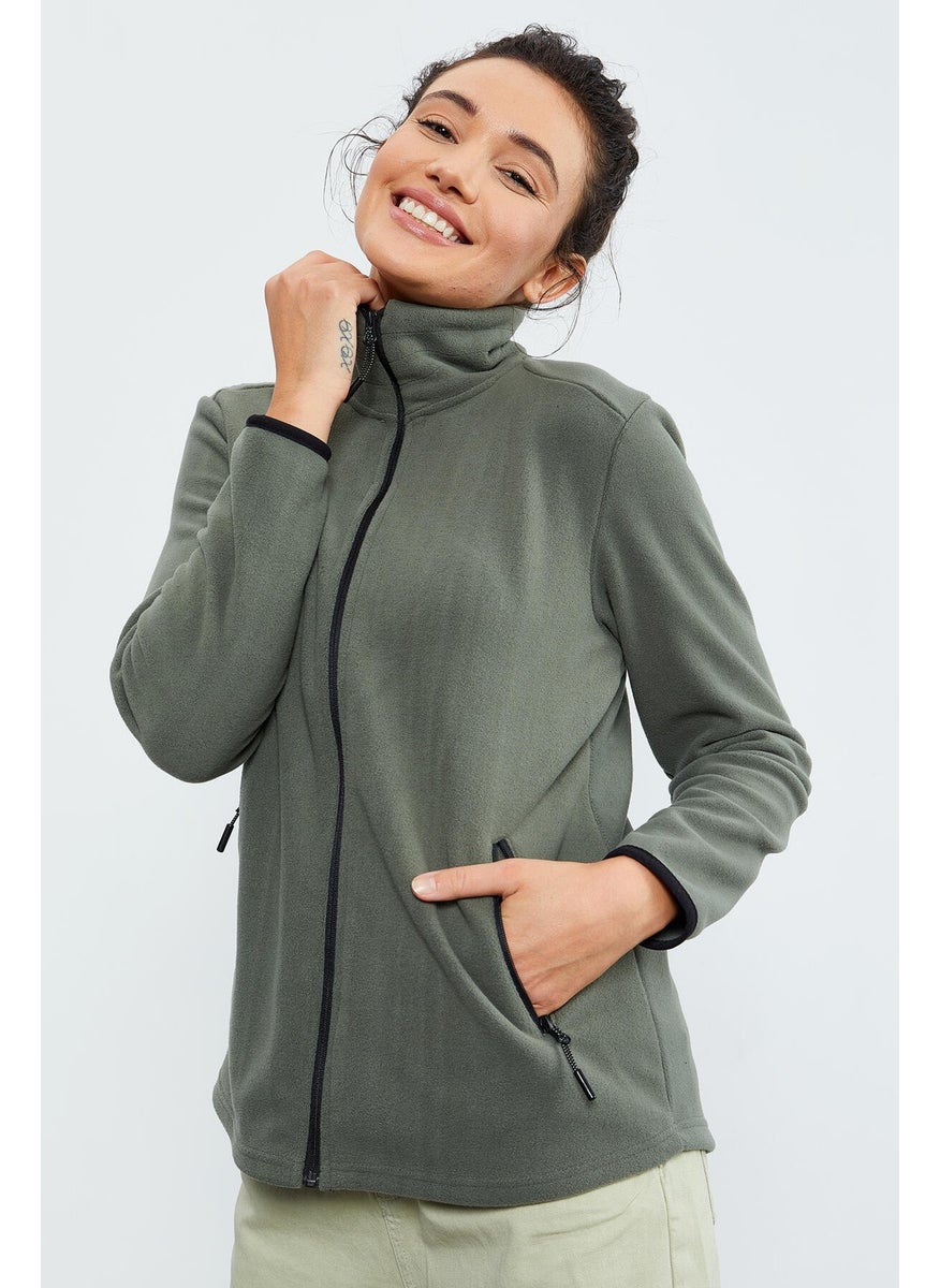 Çağla Women's Stand Collar Zippered Comfortable Fleece Sweatshirt - 97173