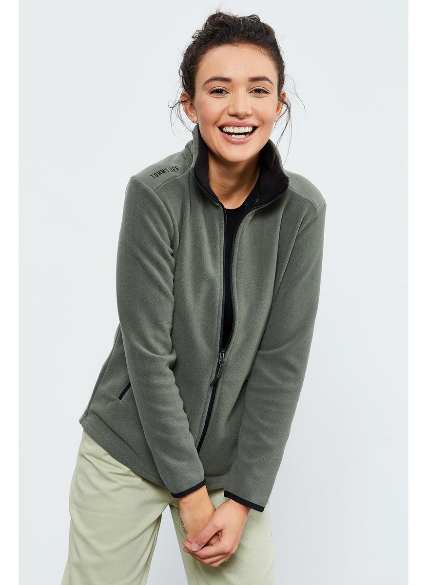 Çağla Women's Stand Collar Zippered Comfortable Fleece Sweatshirt - 97173
