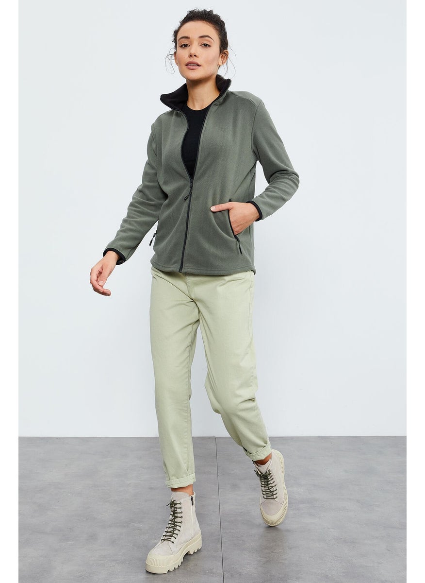 Çağla Women's Stand Collar Zippered Comfortable Fleece Sweatshirt - 97173
