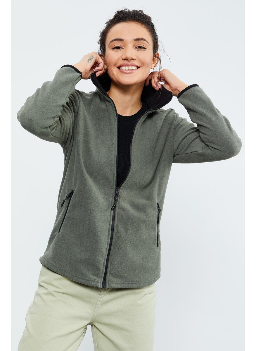 Çağla Women's Stand Collar Zippered Comfortable Fleece Sweatshirt - 97173