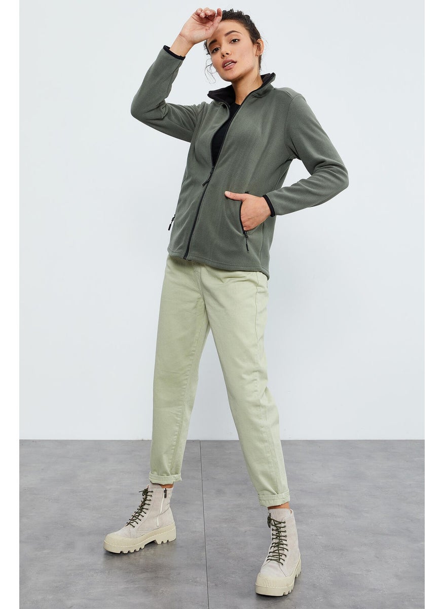 Çağla Women's Stand Collar Zippered Comfortable Fleece Sweatshirt - 97173