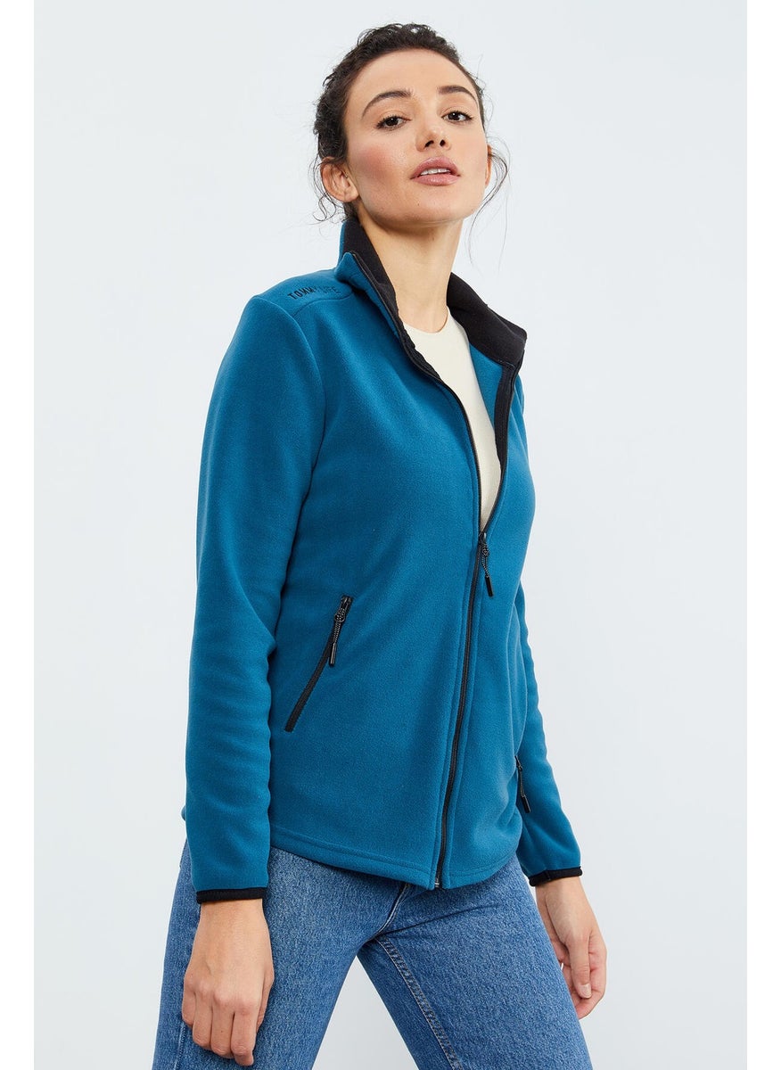 Emerald Stand Collar Zippered Comfortable Form Women's Polar Fleece Sweatshirt - 97173