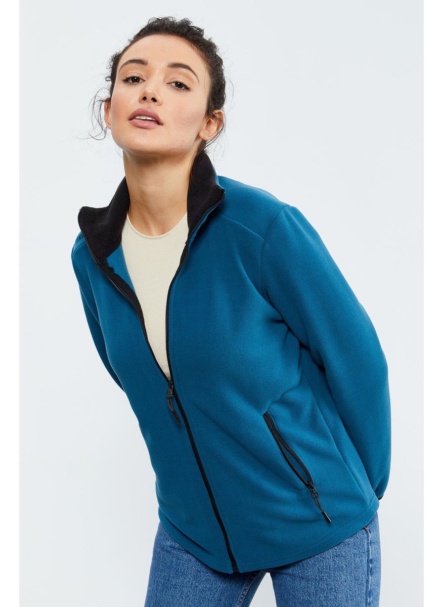 Emerald Stand Collar Zippered Comfortable Form Women's Polar Fleece Sweatshirt - 97173