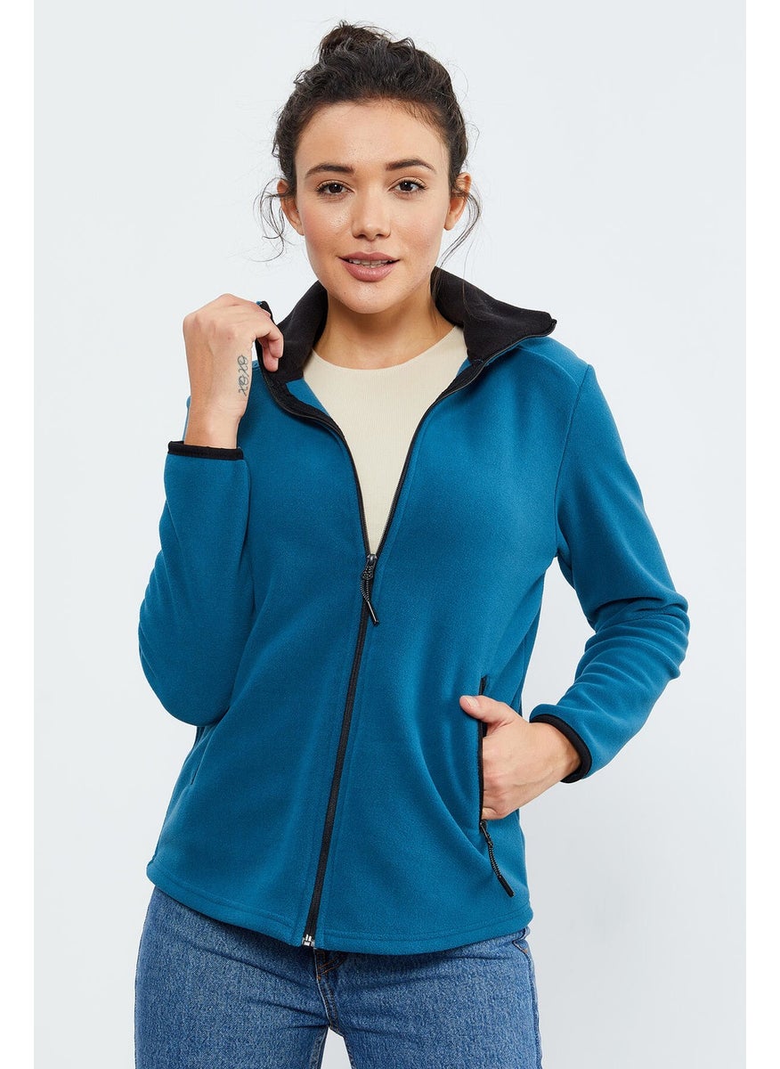Emerald Stand Collar Zippered Comfortable Form Women's Polar Fleece Sweatshirt - 97173