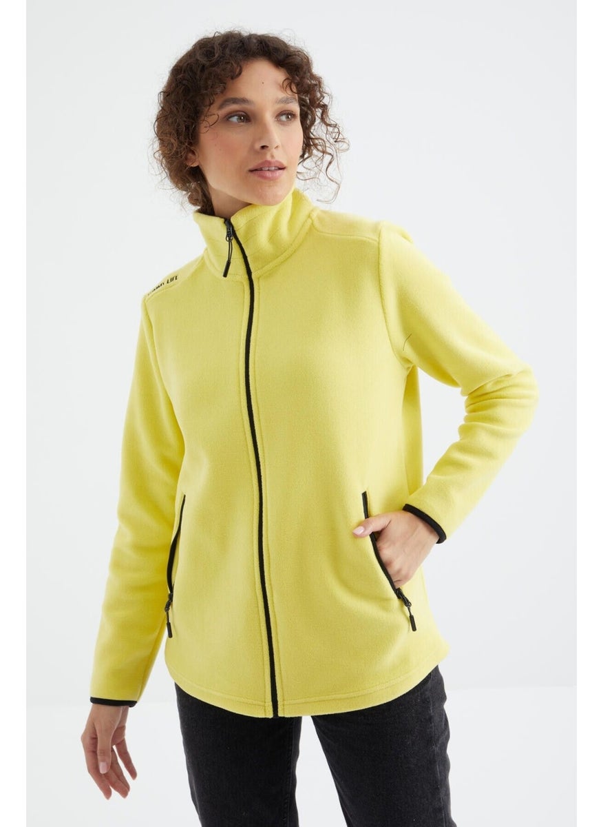 Lemon Stand Collar Zippered Comfortable Form Women's Polar Fleece Sweatshirt - 97173