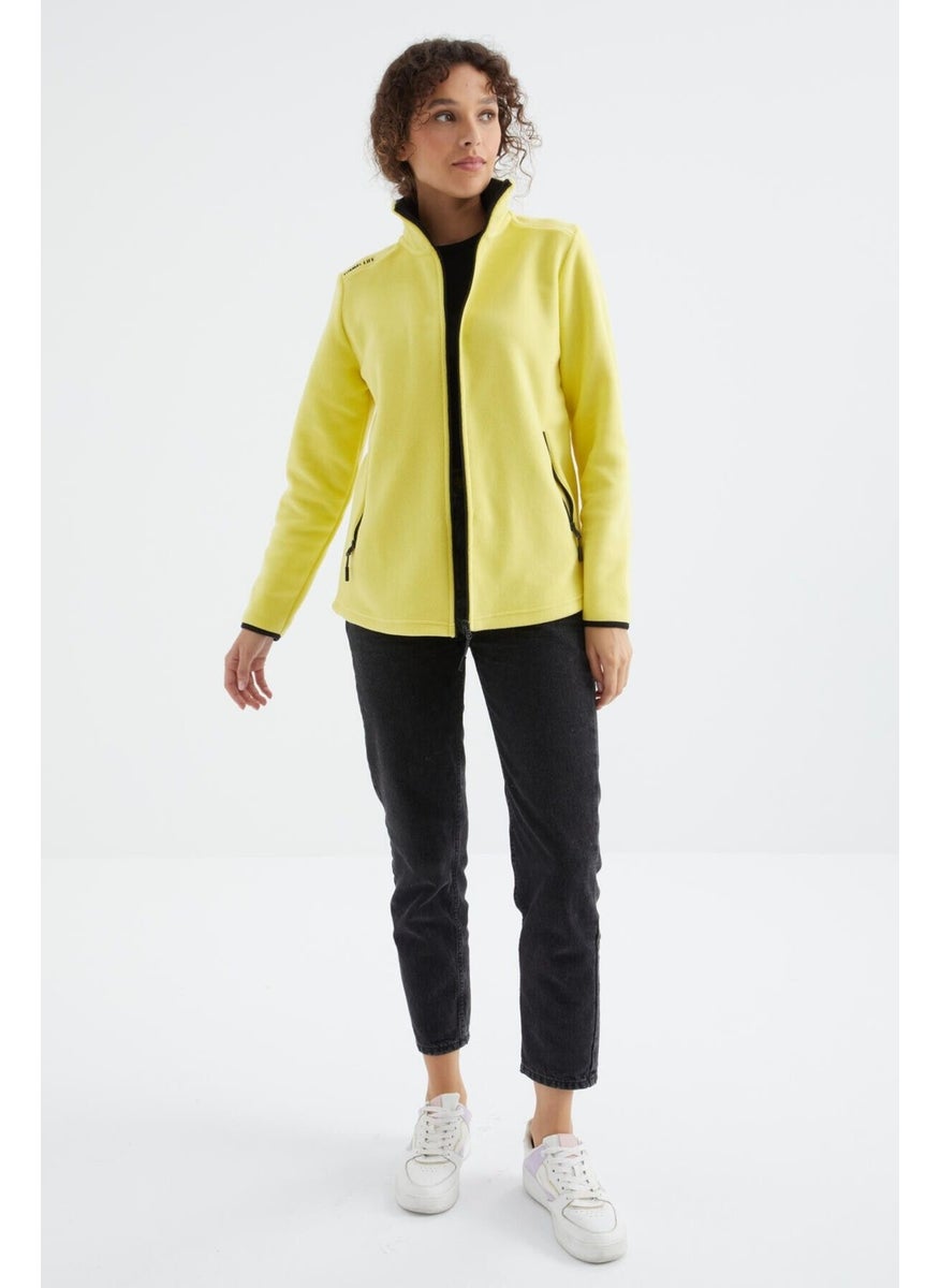 Lemon Stand Collar Zippered Comfortable Form Women's Polar Fleece Sweatshirt - 97173