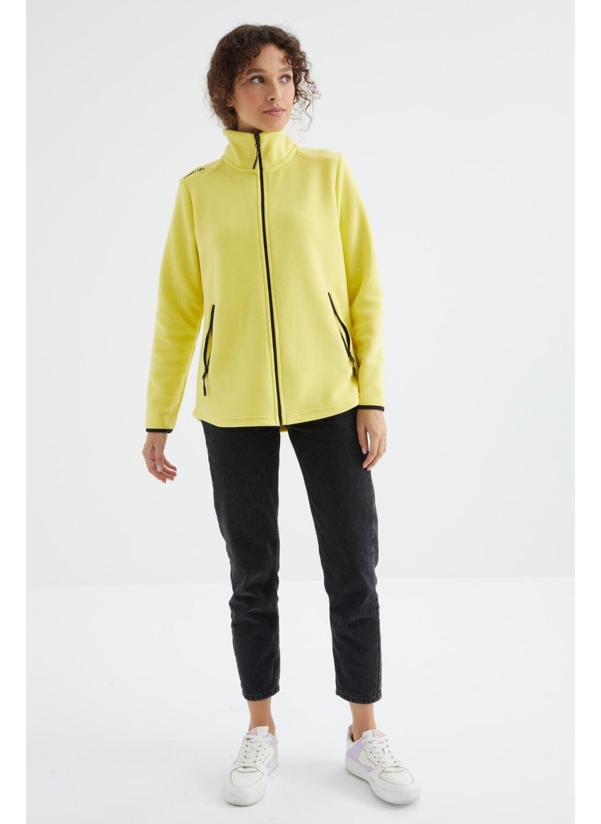 Lemon Stand Collar Zippered Comfortable Form Women's Polar Fleece Sweatshirt - 97173