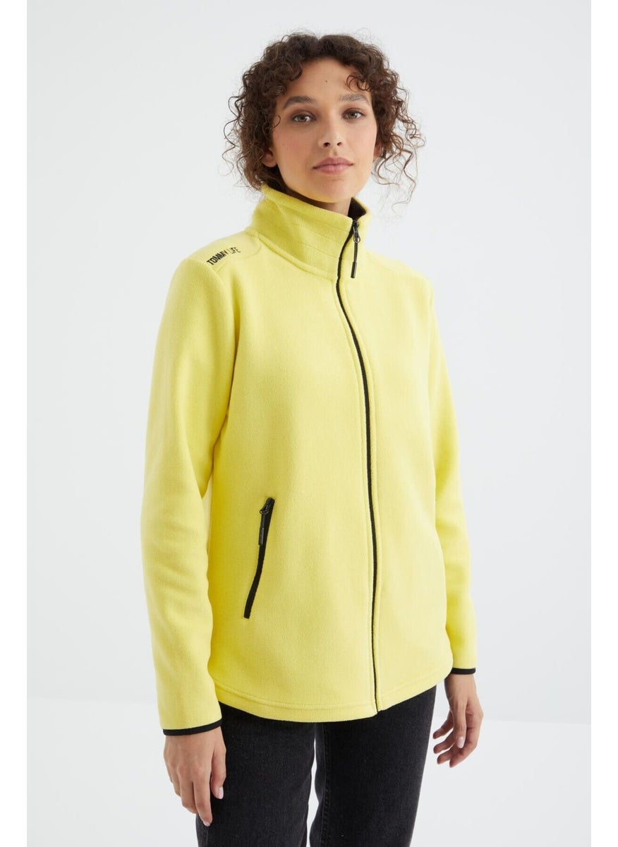 Lemon Stand Collar Zippered Comfortable Form Women's Polar Fleece Sweatshirt - 97173