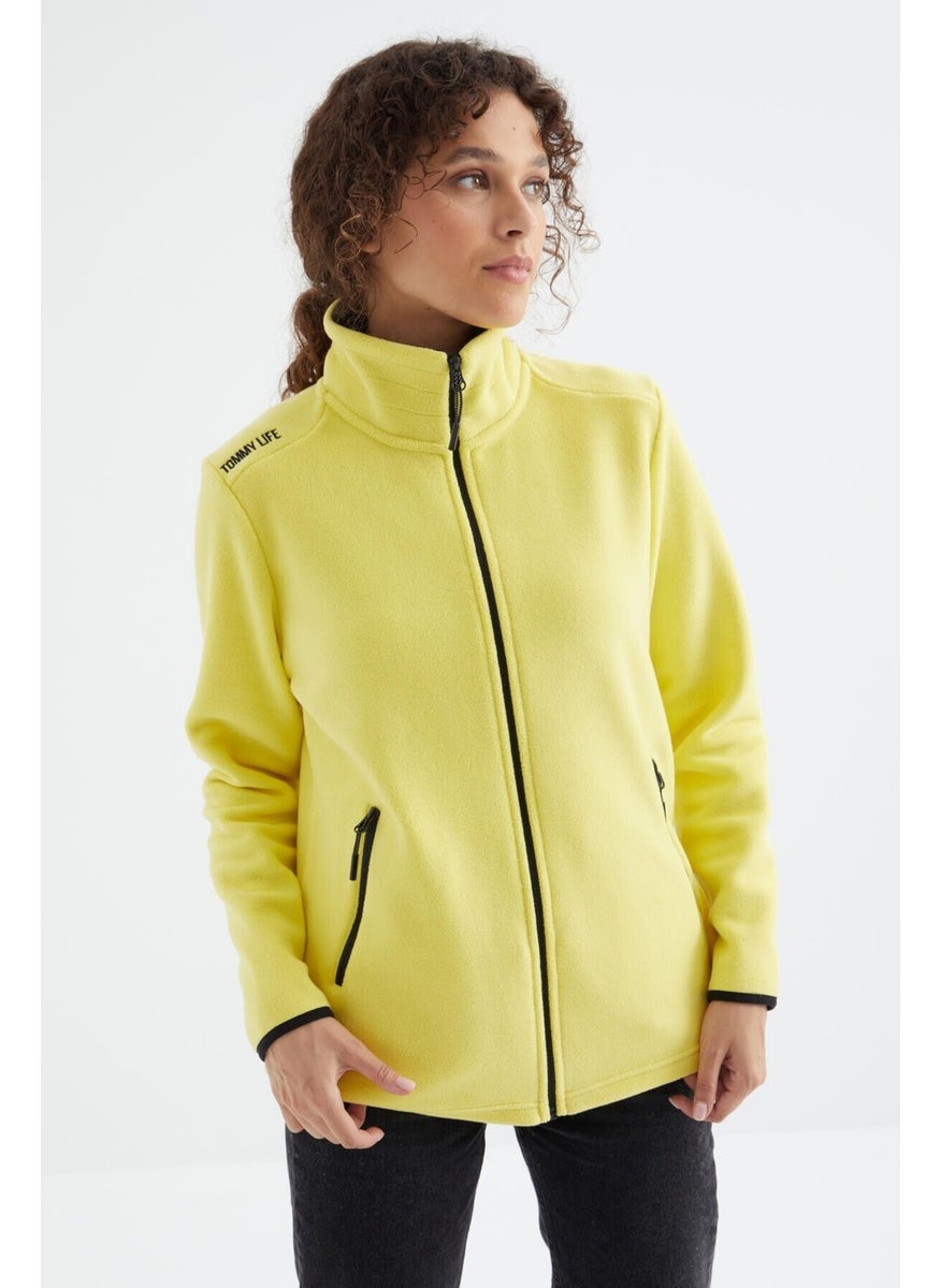 Lemon Stand Collar Zippered Comfortable Form Women's Polar Fleece Sweatshirt - 97173