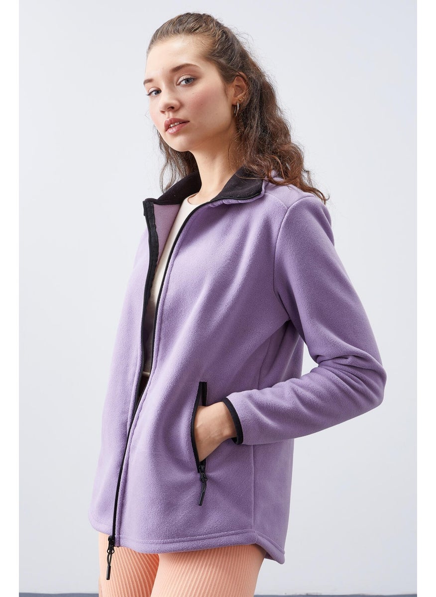 Tommylife Violet Women's Stand Collar Zippered Comfortable Fleece Sweatshirt - 97173