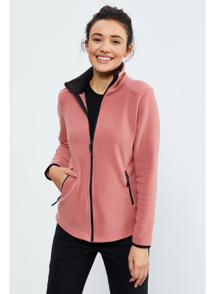 Wild Rose Stand Collar Zippered Comfortable Form Women's Polar Fleece Sweatshirt - 97173
