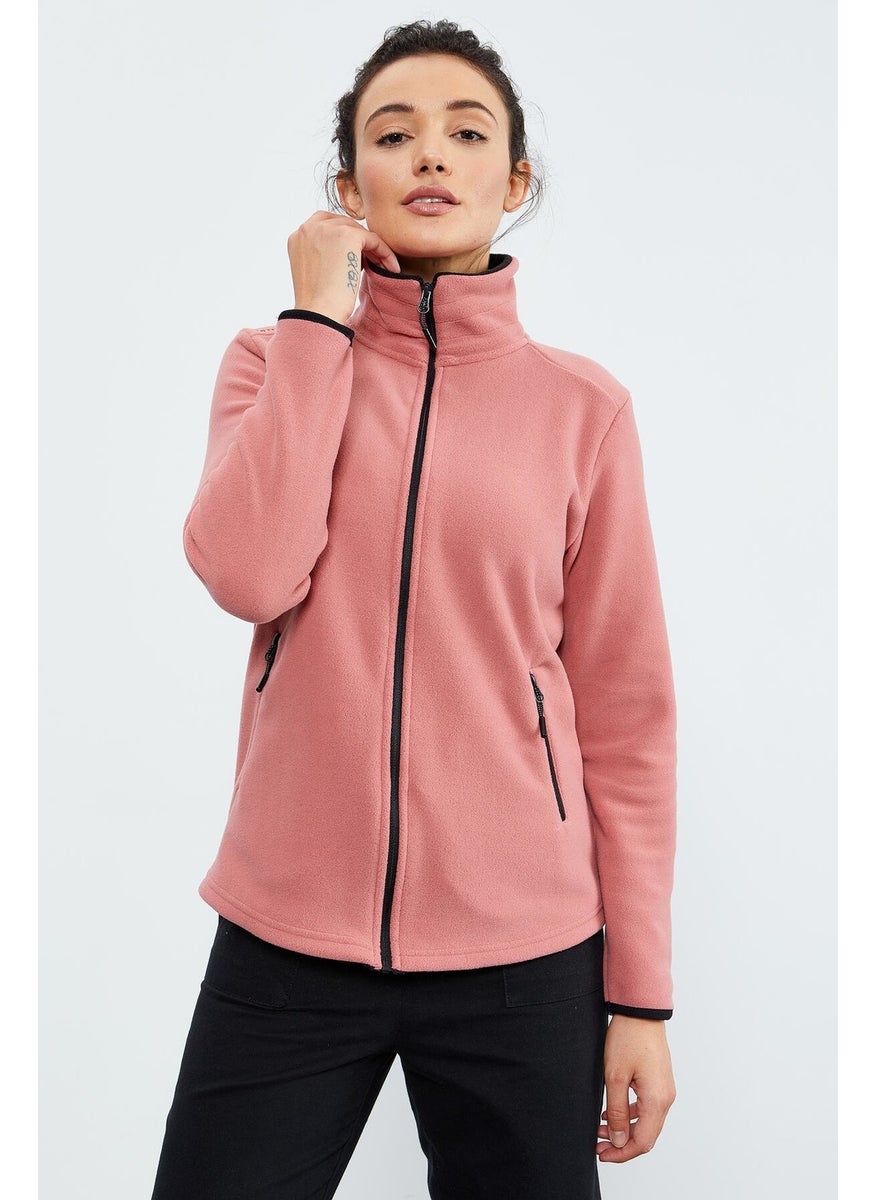 Wild Rose Stand Collar Zippered Comfortable Form Women's Polar Fleece Sweatshirt - 97173