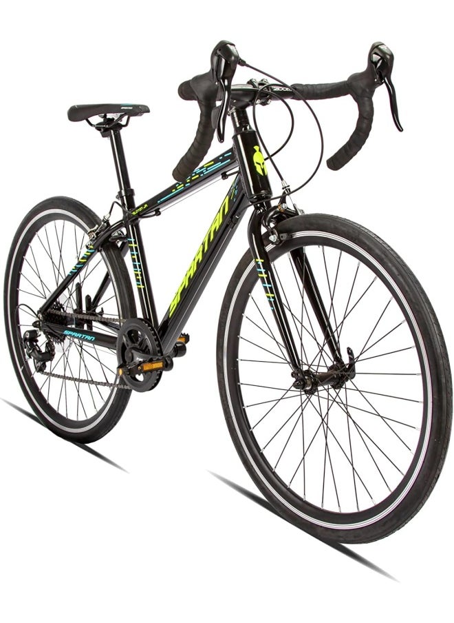 Jr Peloton Road Bicycle for Youth | 24 inch wheel size | 8 Speed Shimano gear| For teens and adults|Black