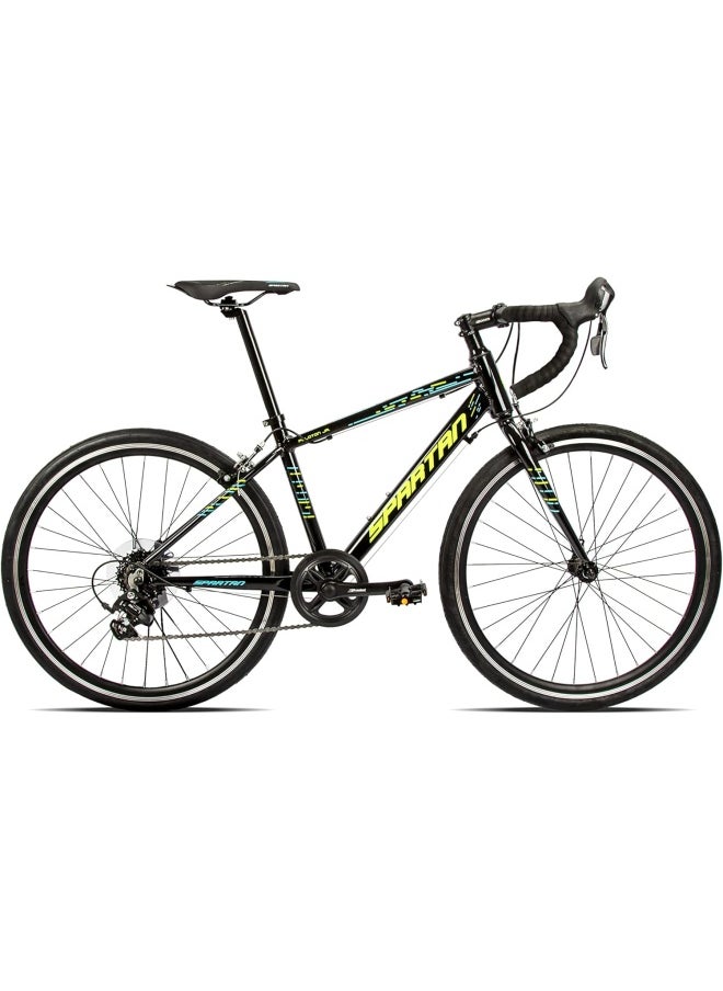 Jr Peloton Road Bicycle for Youth | 24 inch wheel size | 8 Speed Shimano gear| For teens and adults|Black