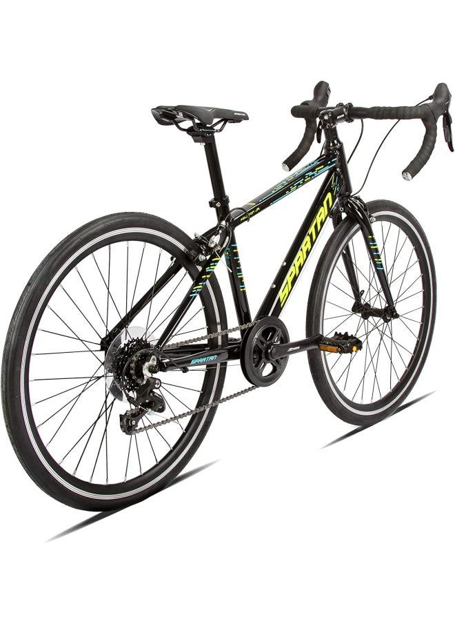 Jr Peloton Road Bicycle for Youth | 24 inch wheel size | 8 Speed Shimano gear| For teens and adults|Black