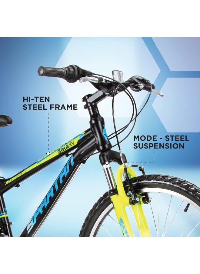 Galaxy Mountain Bicycle | 24 inch wheel size | 21 speed Shimano gears |For teens and adults |Black & Yellow