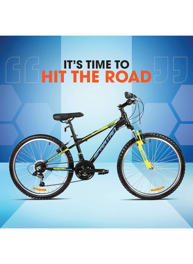 Galaxy Mountain Bicycle | 24 inch wheel size | 21 speed Shimano gears |For teens and adults |Black & Yellow