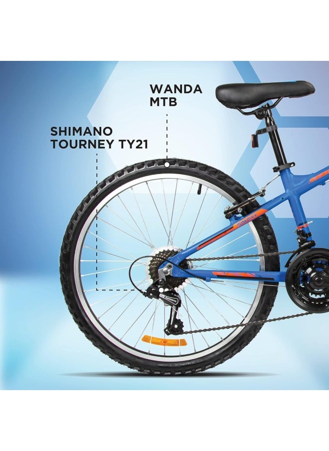 Galaxy Mountain Bicycle | 24 inch wheel size | 21 speed Shimano gears |For teens and adults |Blue & Orange