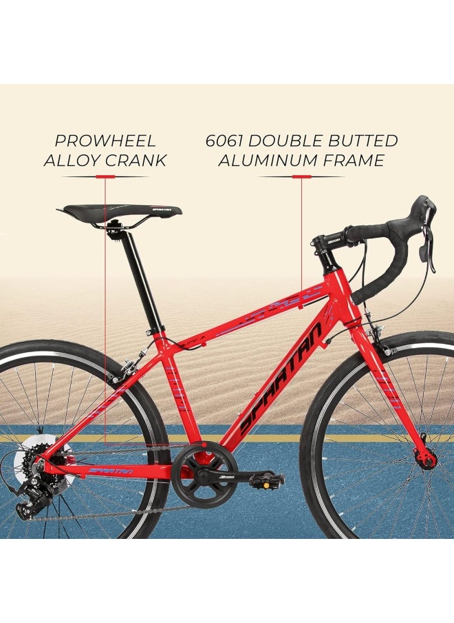 Jr Peloton Road Bicycle for Youth | 24 inch wheel size | 8 Speed Shimano gear| For teens and adults|Red