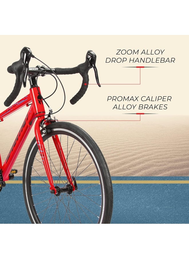 Jr Peloton Road Bicycle for Youth | 24 inch wheel size | 8 Speed Shimano gear| For teens and adults|Red