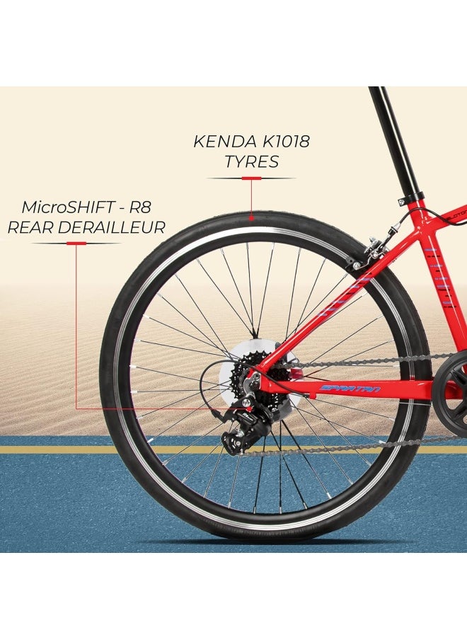 Jr Peloton Road Bicycle for Youth | 24 inch wheel size | 8 Speed Shimano gear| For teens and adults|Red