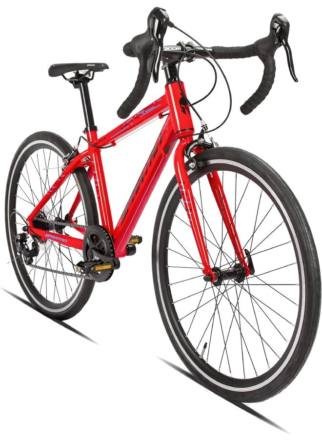 Jr Peloton Road Bicycle for Youth | 24 inch wheel size | 8 Speed Shimano gear| For teens and adults|Red