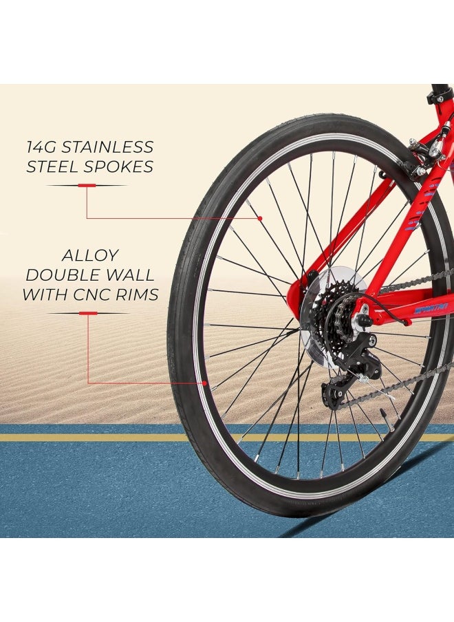 Jr Peloton Road Bicycle for Youth | 24 inch wheel size | 8 Speed Shimano gear| For teens and adults|Red