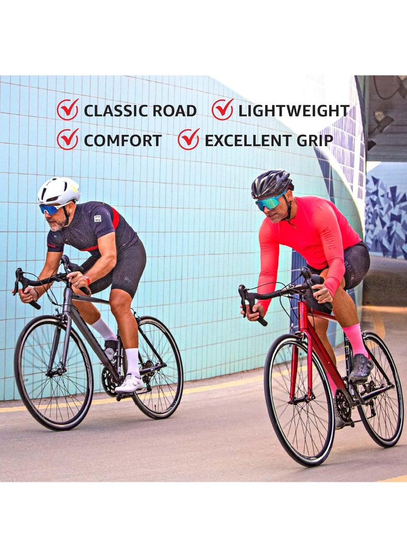 700c Peloton Road Bike | 29 inch wheel size | 21 Speed Shimano gear| for adults| Shadow Black & Lava Red