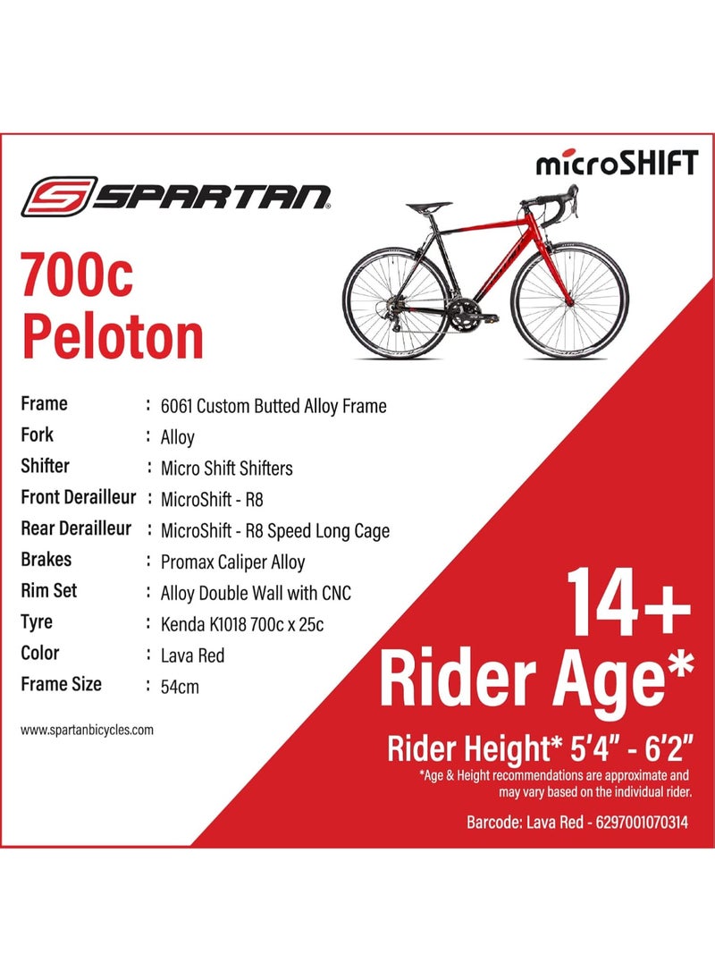700c Peloton Road Bike | 29 inch wheel size | 21 Speed Shimano gear| for adults| Shadow Black & Lava Red