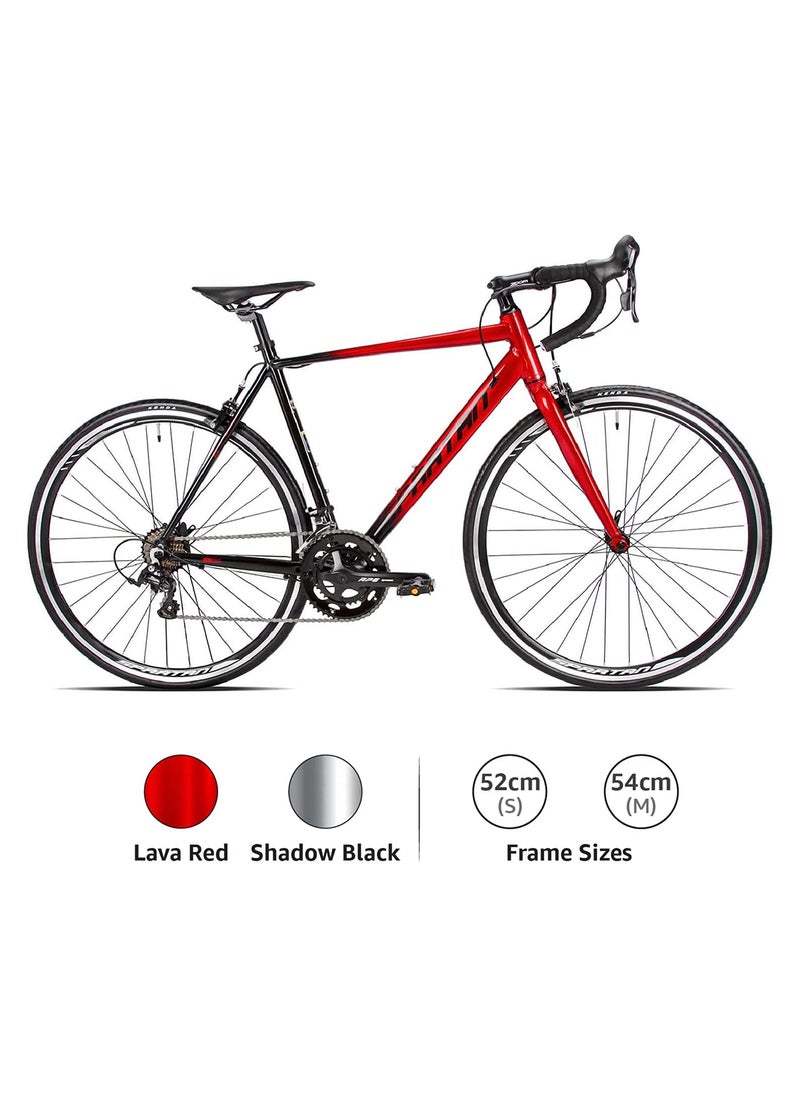 700c Peloton Road Bike | 29 inch wheel size | 21 Speed Shimano gear| for adults| Shadow Black & Lava Red