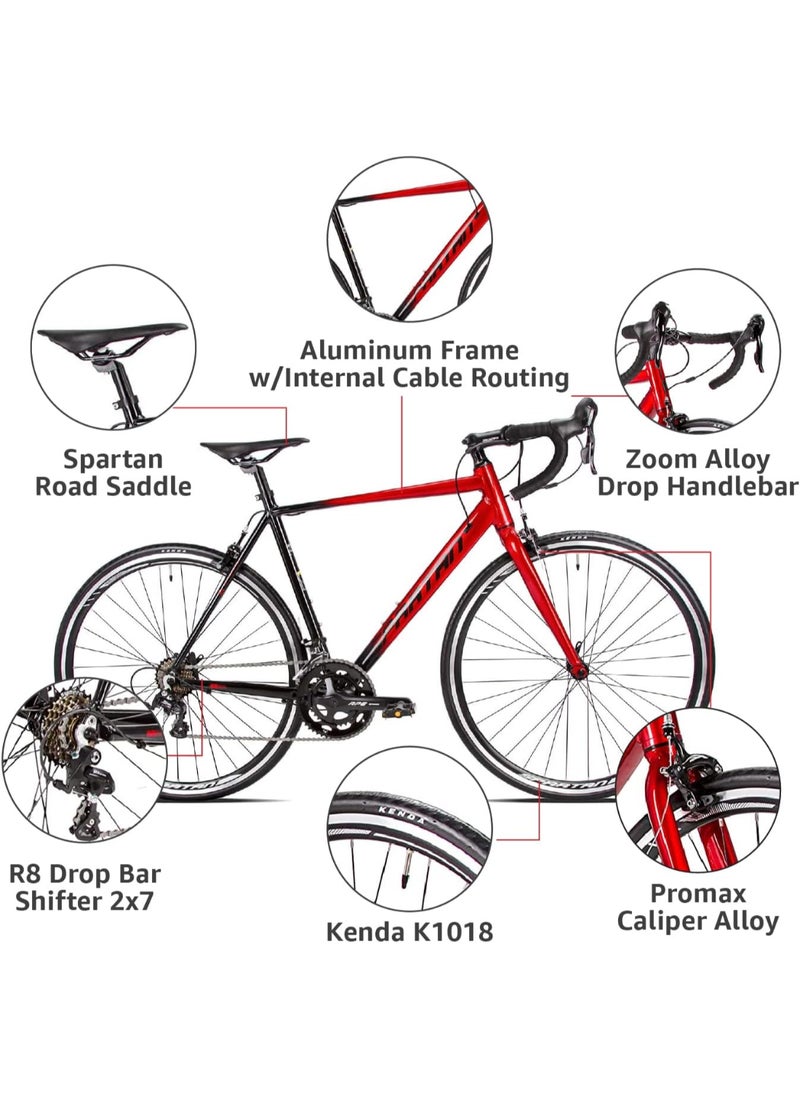 700c Peloton Road Bike | 29 inch wheel size | 21 Speed Shimano gear| for adults| Shadow Black & Lava Red