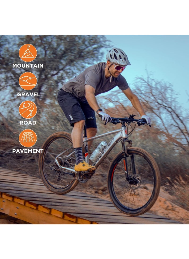 Calibre Hardtail Mountain Bicycle| 24 inch wheel size| 21 speed Shimano gear | For teens and adults| Satin Silver