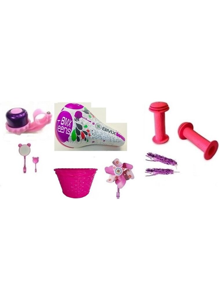 Bicycle Princess Decorative Set 7 Pieces (Bell Mirror Saddle Basket Tassel Handle Wind Vane)