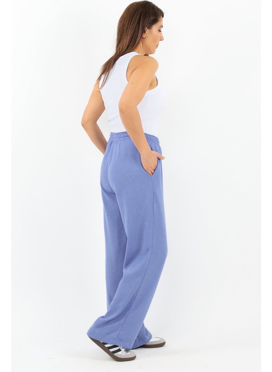 Women's Linen Comfy Lilac Straight Cut Elastic Waist Trousers