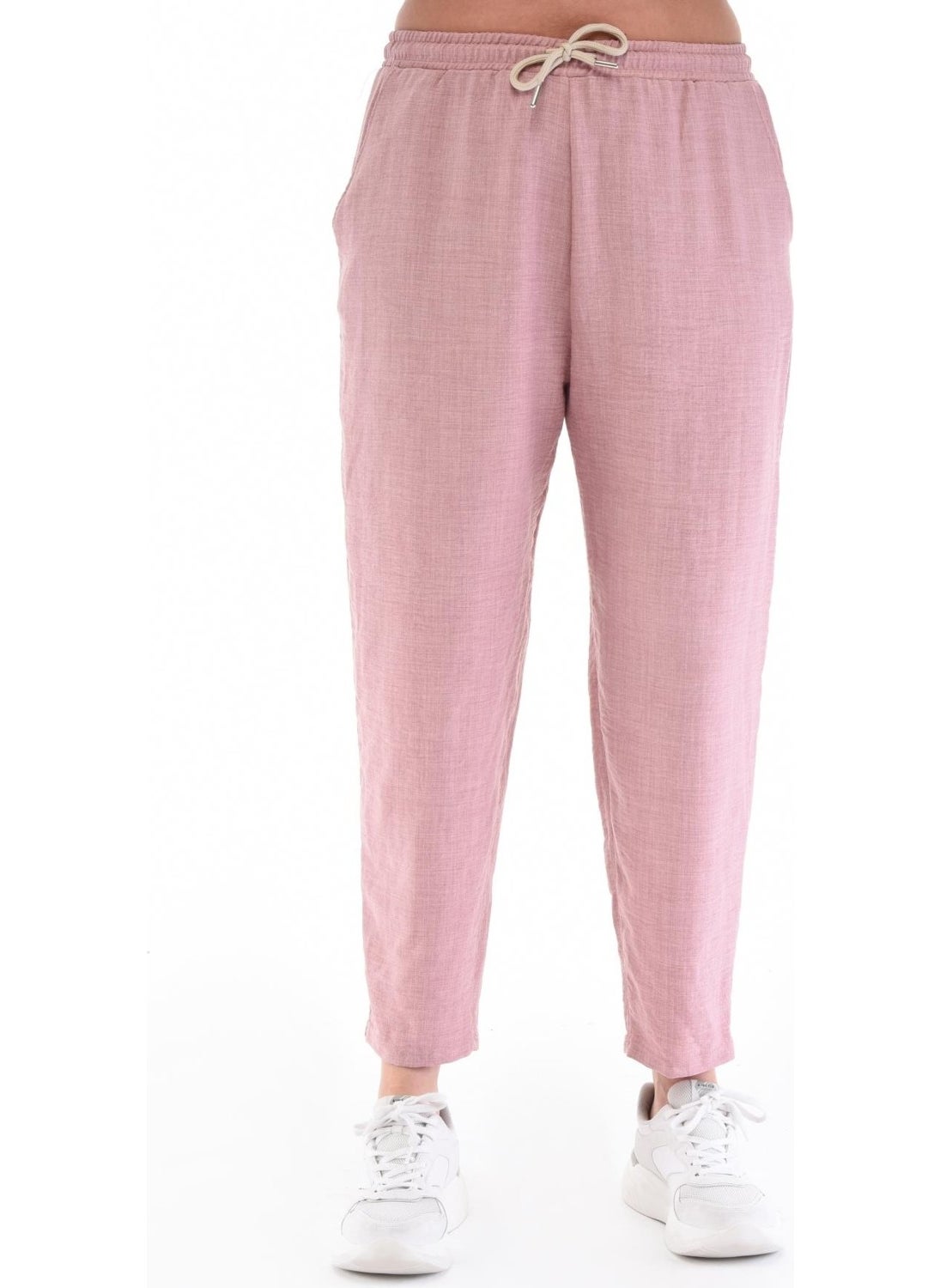 Women's Plus Size Synthetic Linen High Waist Elastic Skinny Leg Mom Pants C611