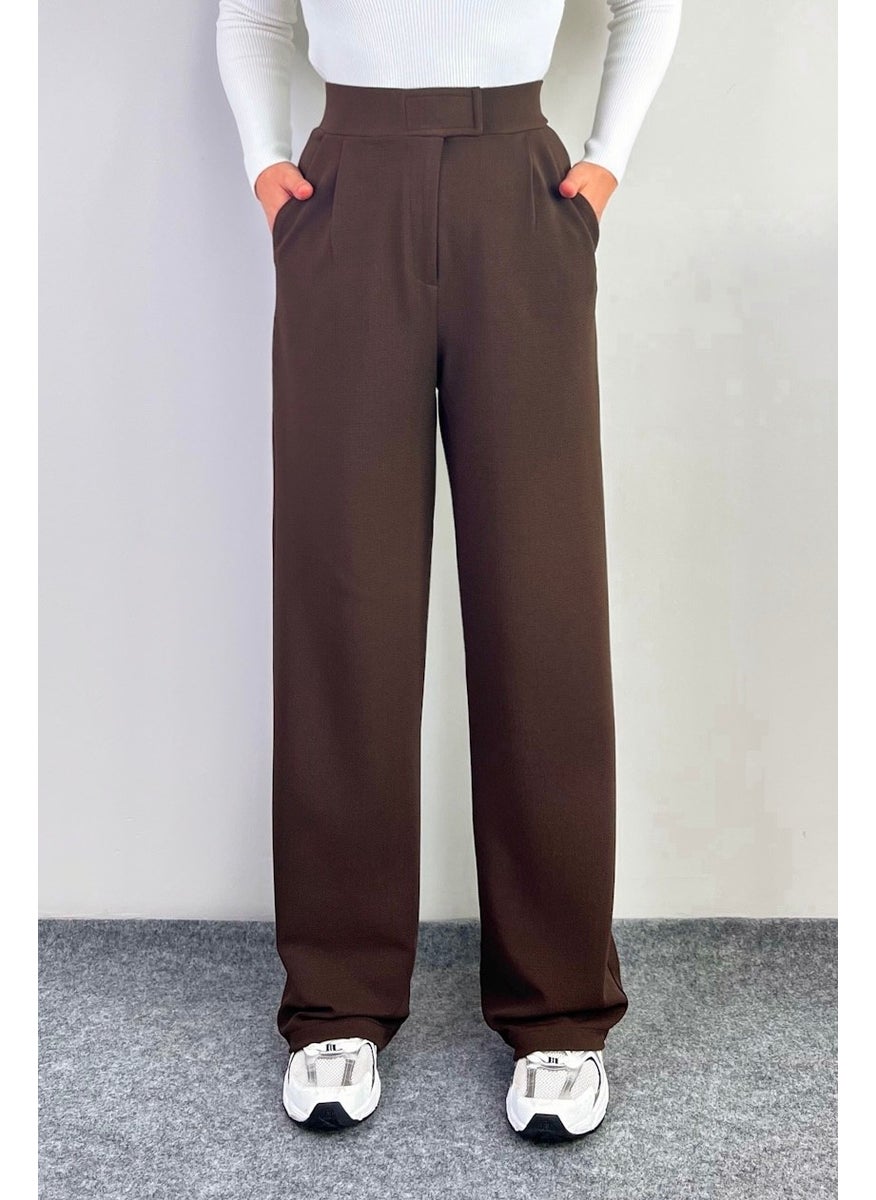 Line Women's Lycra Velcro Brown Palazzo Trousers