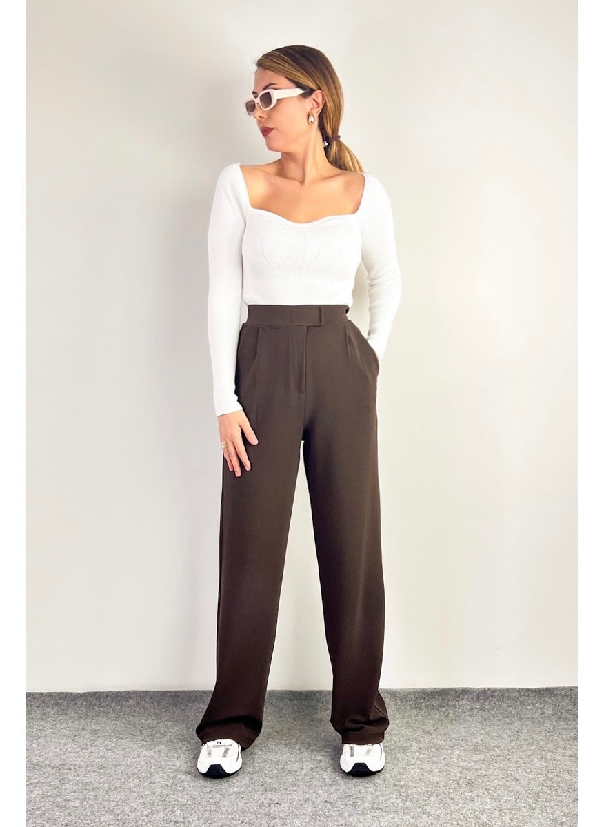 Line Women's Lycra Velcro Brown Palazzo Trousers
