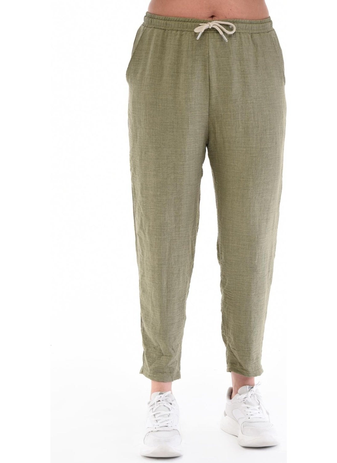 Women's Plus Size Synthetic Linen High Waist Elastic Skinny Leg Mom Pants C611