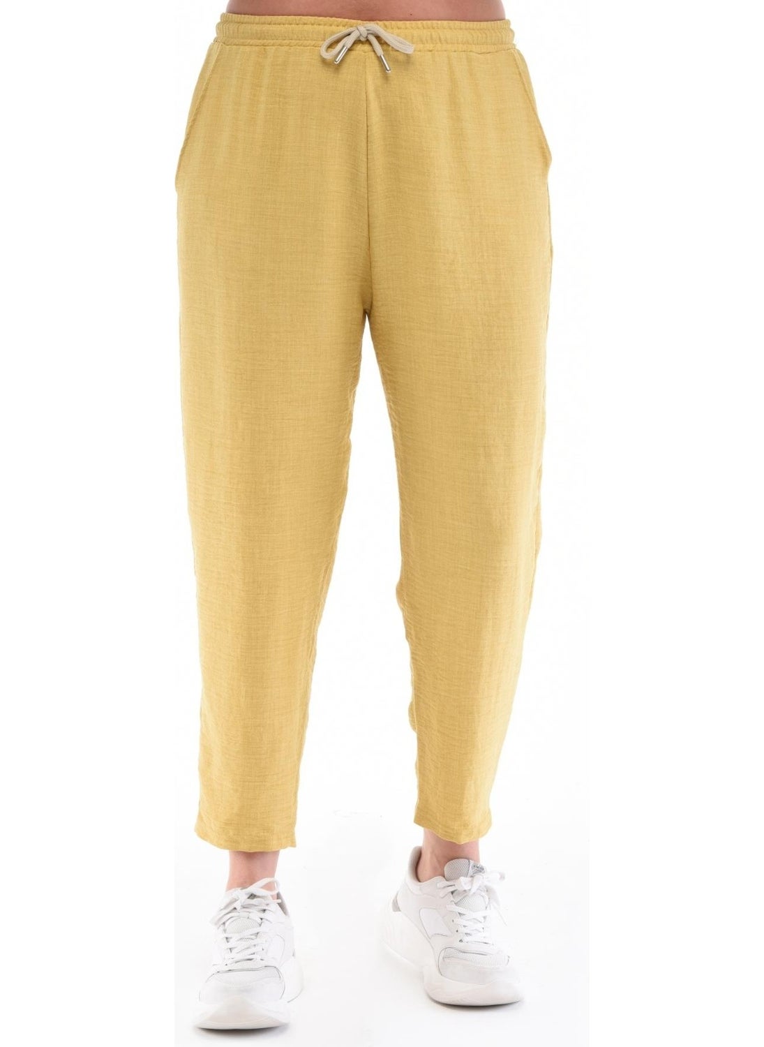 Women's Plus Size Synthetic Linen High Waist Elastic Skinny Leg Mom Pants C611