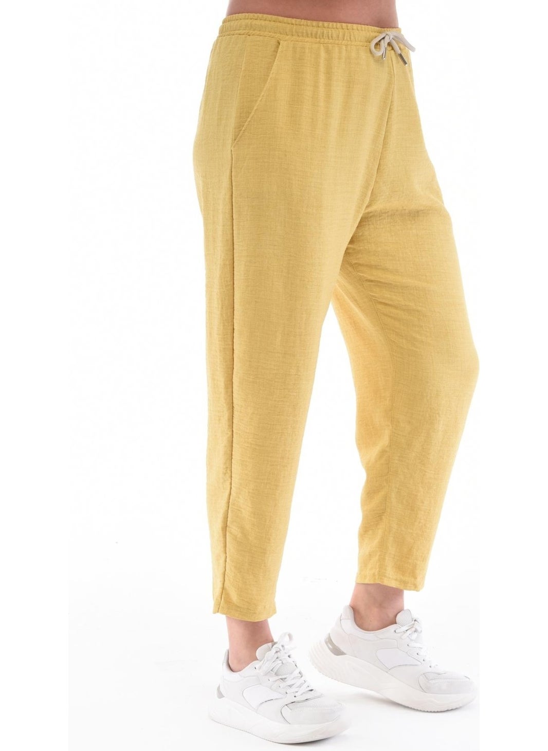 Women's Plus Size Synthetic Linen High Waist Elastic Skinny Leg Mom Pants C611