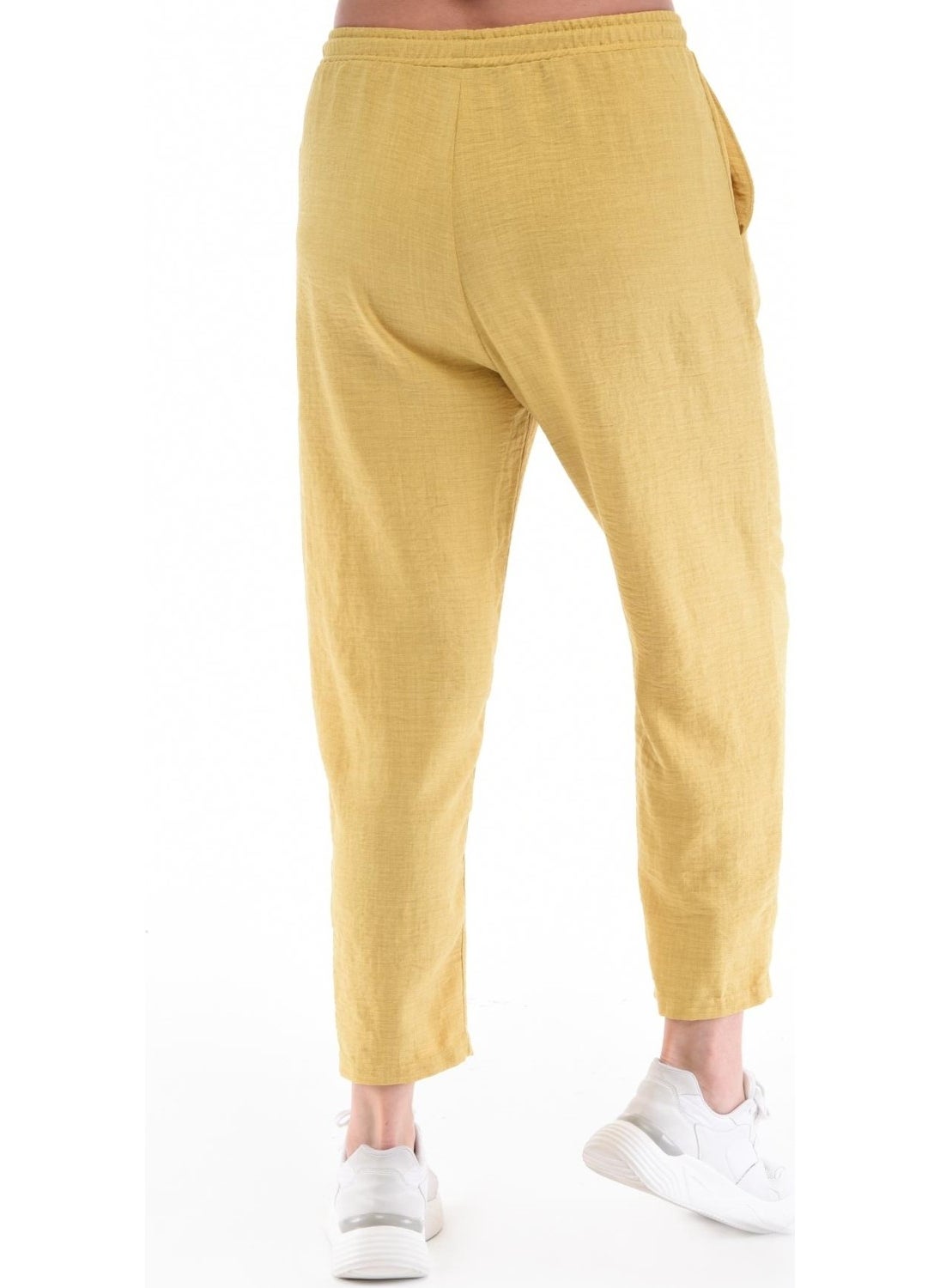Women's Plus Size Synthetic Linen High Waist Elastic Skinny Leg Mom Pants C611